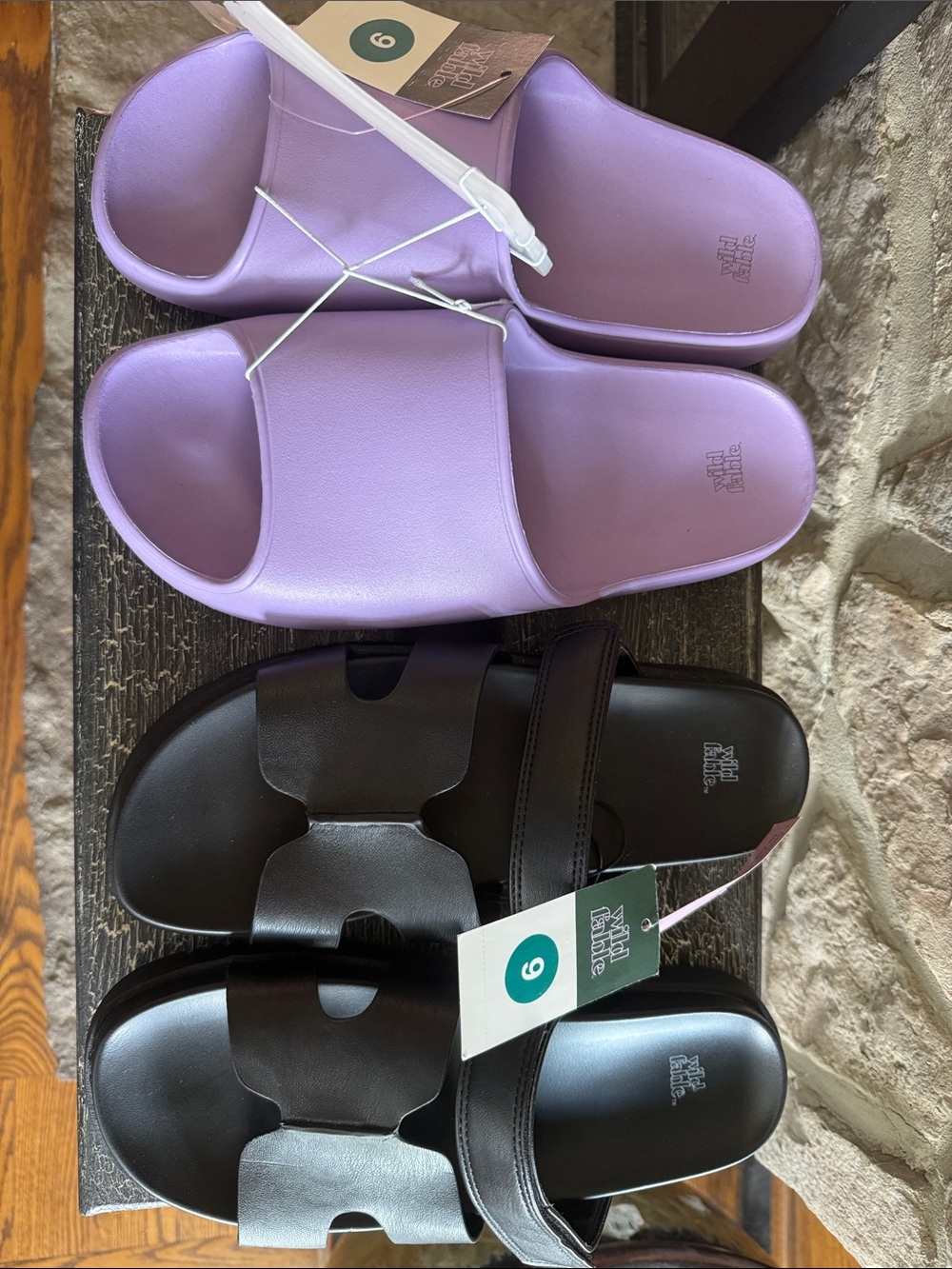 2 new w/ tags women’s size 9 summer sandals by Target. 1 pr lilac, 1 pr black